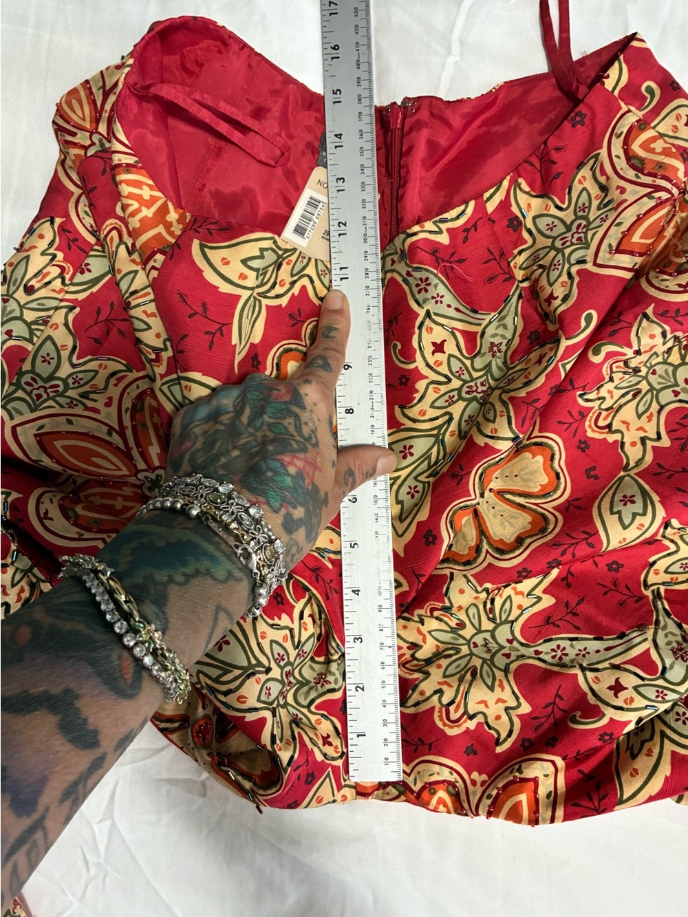 VTG Muse 11 Coral Red Floral Beaded Capris with Cream & Orange Accents - Picture 10 of 12